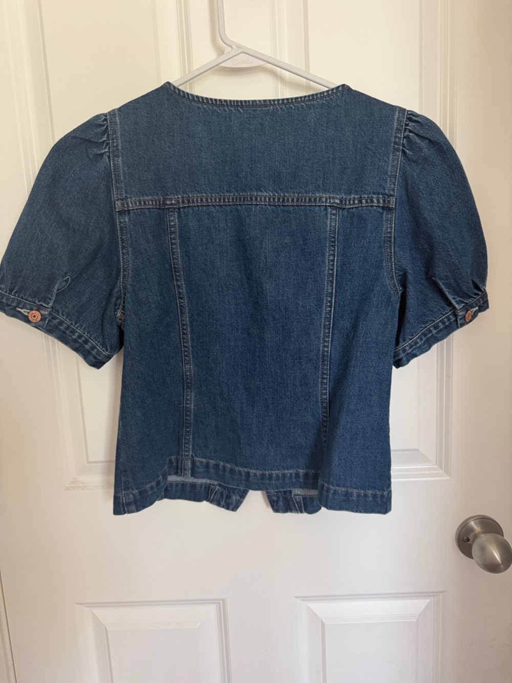 Denim Puff-Sleeve Button Front Top - Blue - Picture 9 of 9